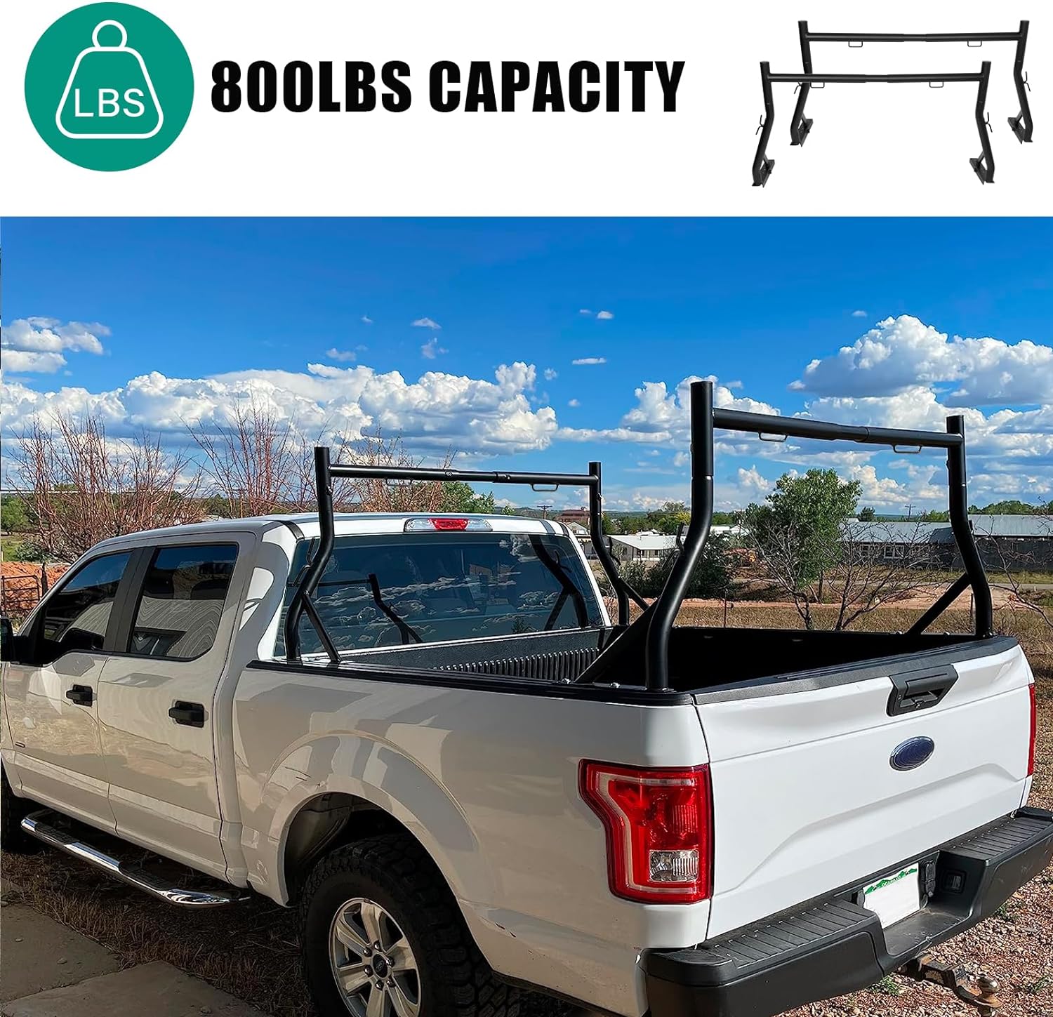 Non-Drilling Truck Rack Fit for 52" to 71" Wide Truck Bed, 800 lb. Capacity - OHMU