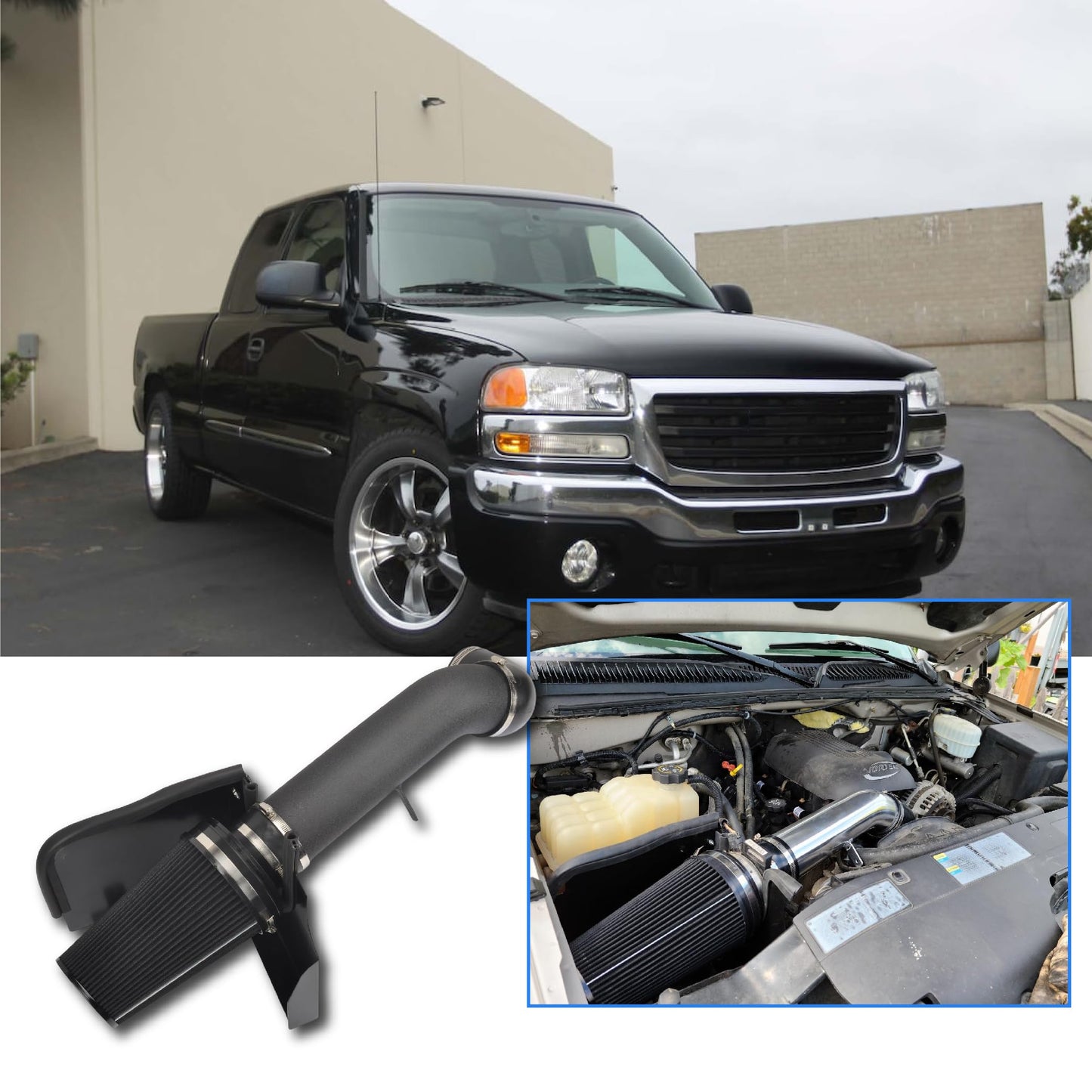 4" Cold Air Intake with Shield for 1999-2006 Chevy/GMC V8 4.8L-6.0L Silverado 1500/2500/3500 (Black)