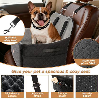 Small/Medium Dog Car Seat w/Side Opening - Thick Cushion, Detachable Washable, 35 lb Capacity (Grey)