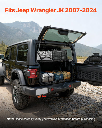 Rear Trunk Cargo Rack with Net for 2007-2024 Jeep Wrangler JK 4-Door Hardtops - 300 lb Capacity