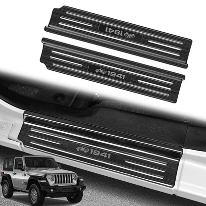 4-PCS Brushed Stainless Door Sill Protectors for 2018-2026 Jeep Wrangler JL & Gladiator JT - Front/Rear Pedal Kick Protection