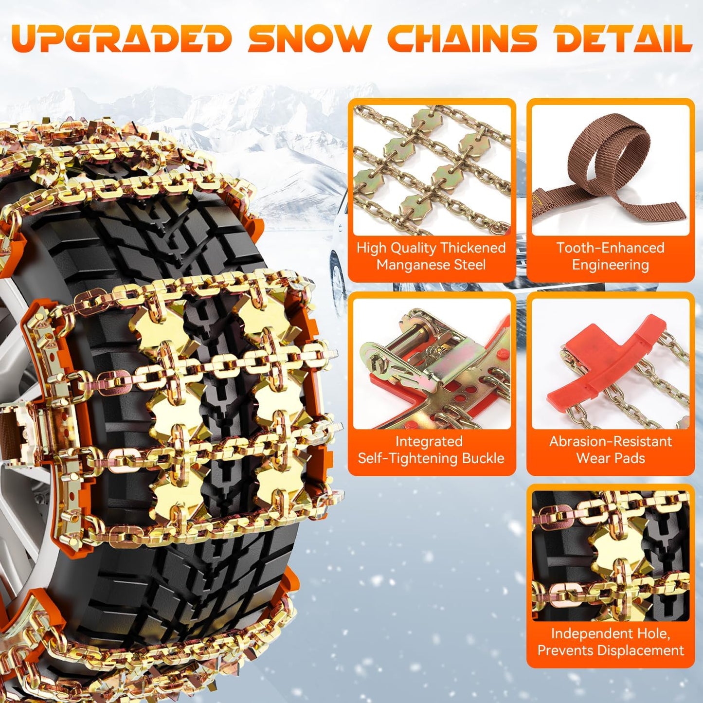 Universal Adjustable Snow Chains (6-Pack) - Fit Tire Width 175-265mm