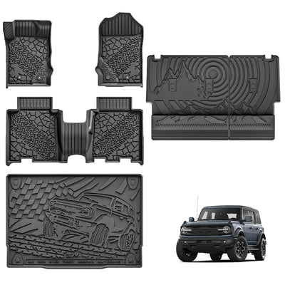 Floor Mats & Cargo Liner & Back Seat Cover for 2021-2026 Ford Bronco 4-Door (Excludes Sport & Rubberized Floor)
