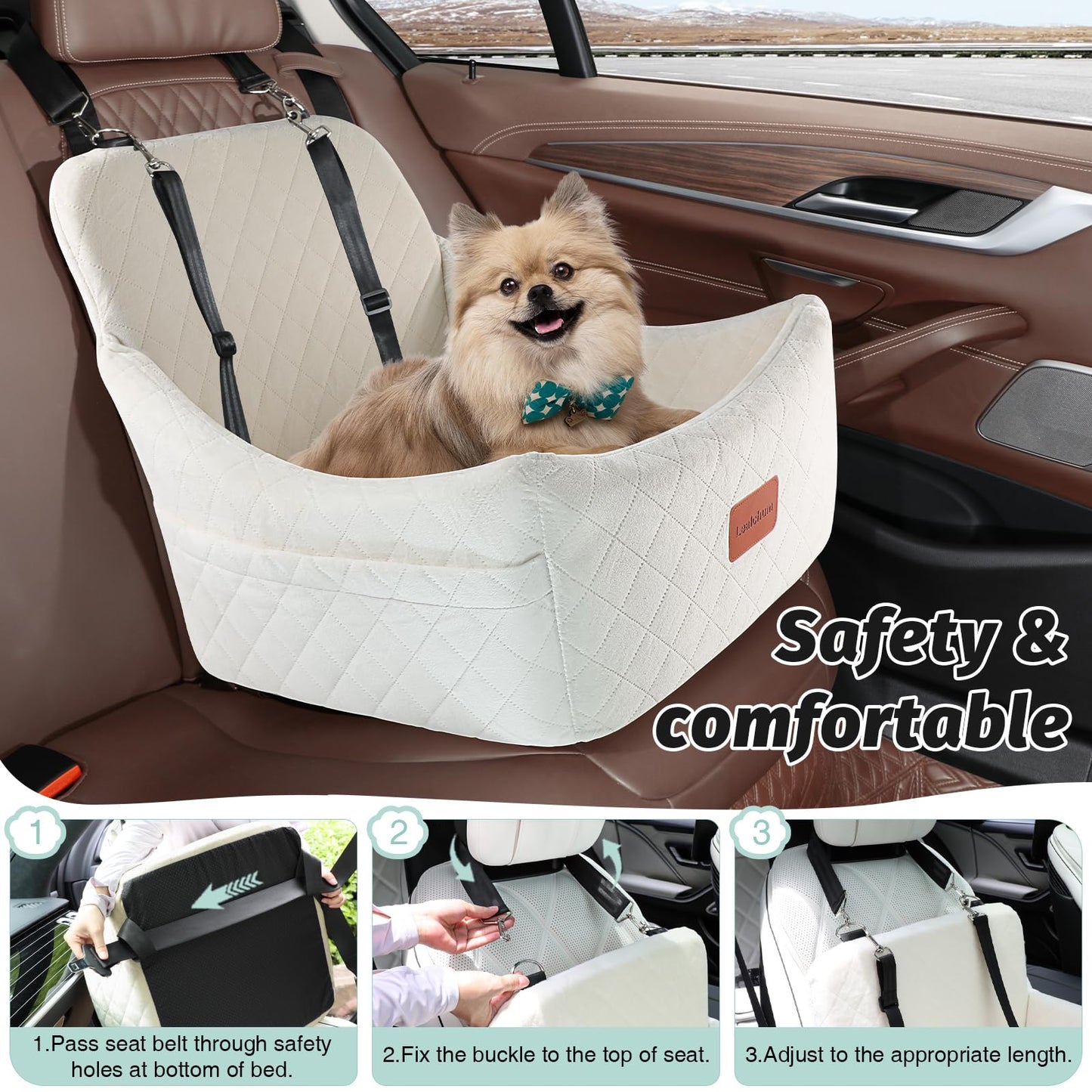Dog Booster Car Seat for Medium Dogs Up to 40lbs Pets with 2 Clip-On Leashes