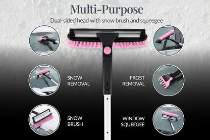 39" Extendable Snow Brush with Squeegee & Ice Scraper - 270° Pivot, Pink
