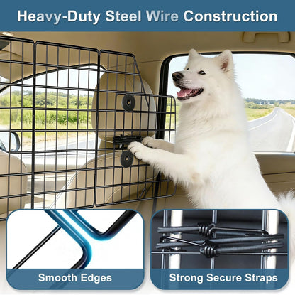 Triple-Folding Adjustable Dog Barrier - 36.6"-60.6", Heavy-Duty Wire Mesh for SUV/Van/Truck