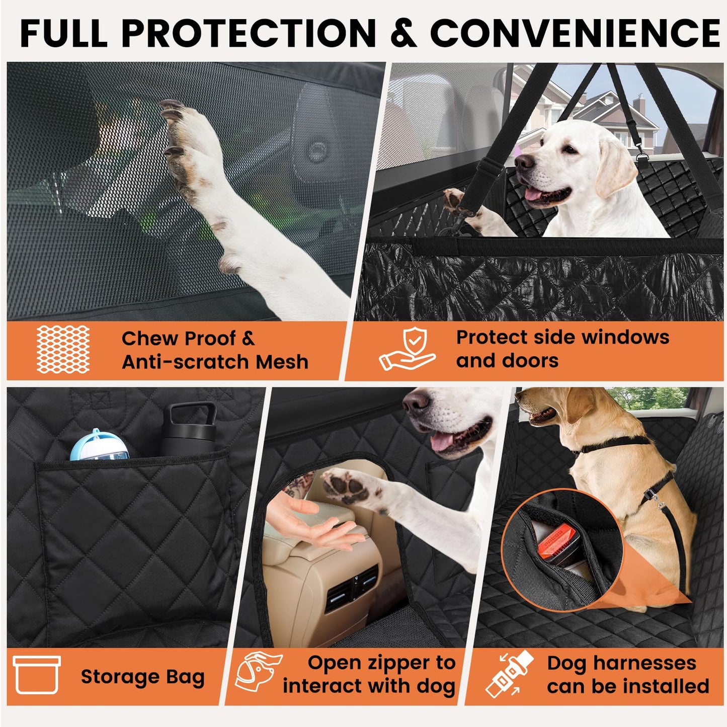 44" High-Back Pet Barrier/Hammock Combo - 440 lb Capacity, Water-Resistant Hard Bottom for SUV/Truck