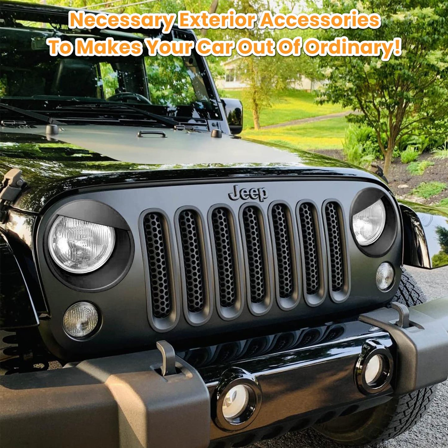 Matte Black Grille & Headlight Trim Set for Jeep Wrangler JK 2007-2018