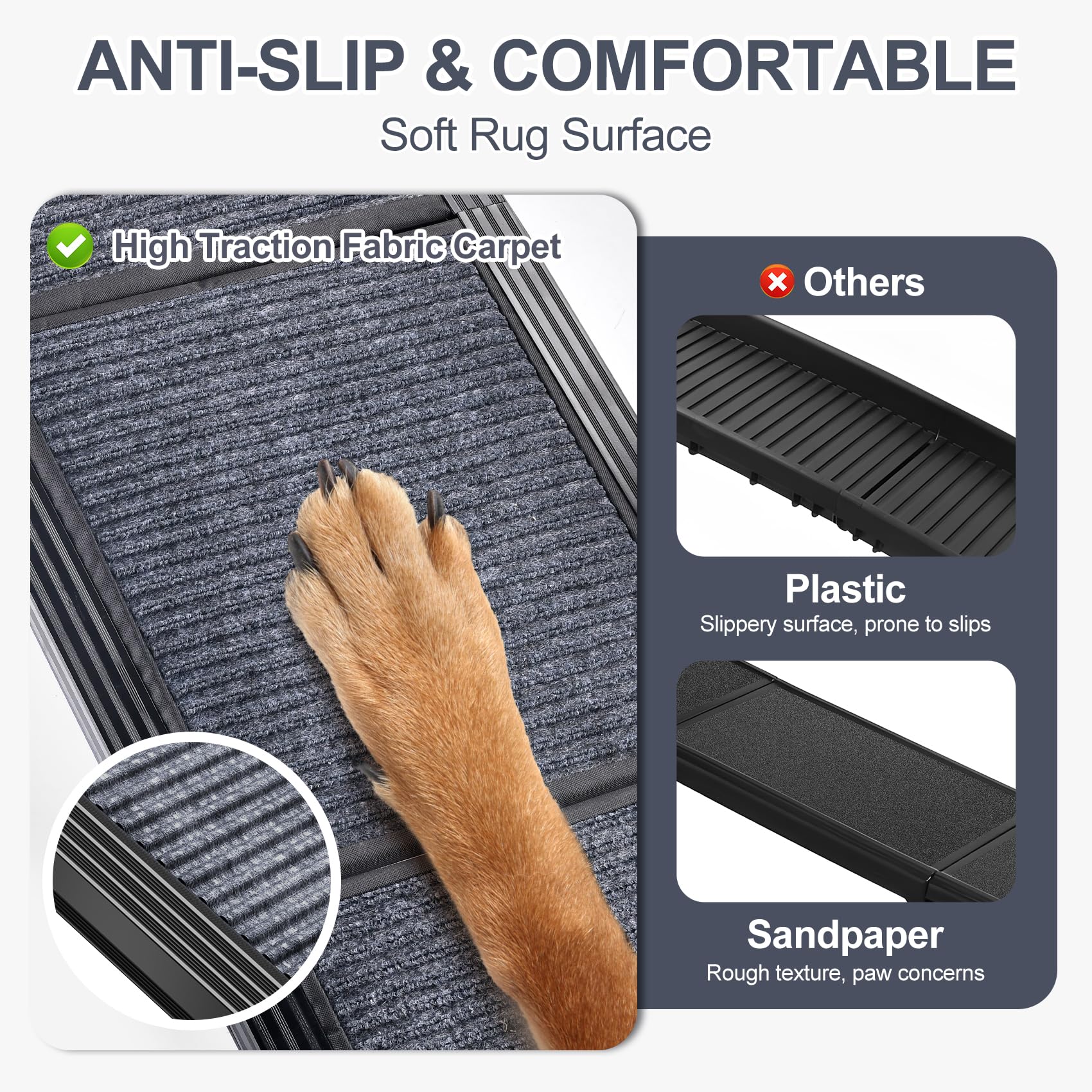63" Long & 17" Wide Folding Portable Pet Stair Ramp with Non-Slip Rug Surface - OHMU