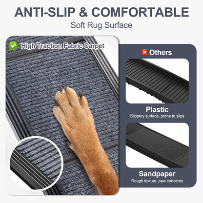 63" Long & 17" Wide Folding Portable Pet Stair Ramp with Non-Slip Rug Surface - OHMU