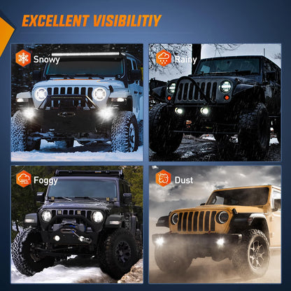4" LED Fog Lights with Brackets for 2018-2023 Jeep Wrangler JL & Gladiator JT