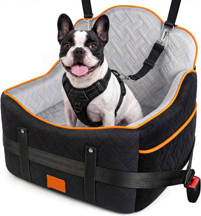 5.3" Memory Foam Dog Booster Seat - 35 lb Capacity, Dual Safety Leashes, Removable Cover (Black)
