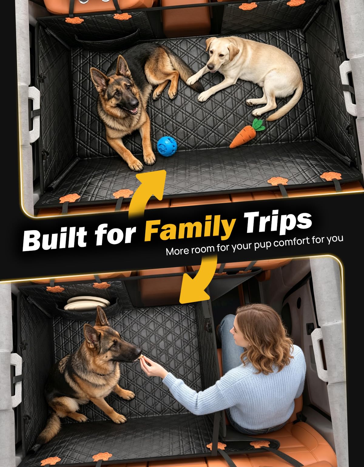 440 lb Hard-Bottom Dog Seat Extender - PU Leather w/Mesh Window for Sedan/SUV/Truck