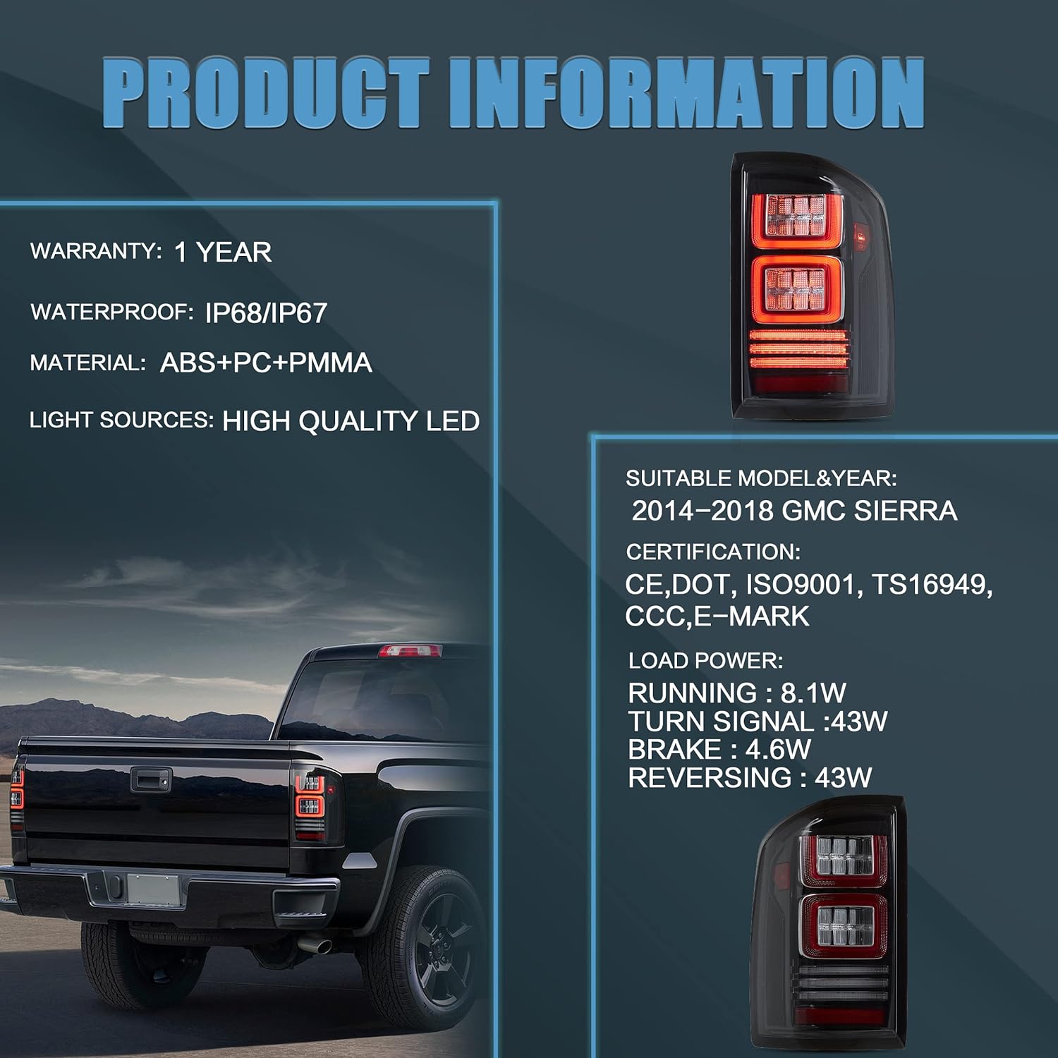 LED Tail lights Fit for GMC Sierra 1500/2500HD/3500HD 2014-2018 - OHMU