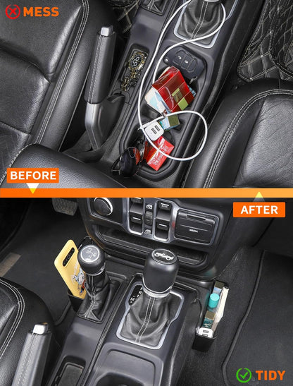 Savadicar GT-2 Shifter Storage Box, Gear Shift Side Tray, Center Console Organizer Compatible with 2018-2025 Jeep Wrangler JL JLU 4XE & Gladiator JT, Interior Storage Accessories, Black, 1 PC