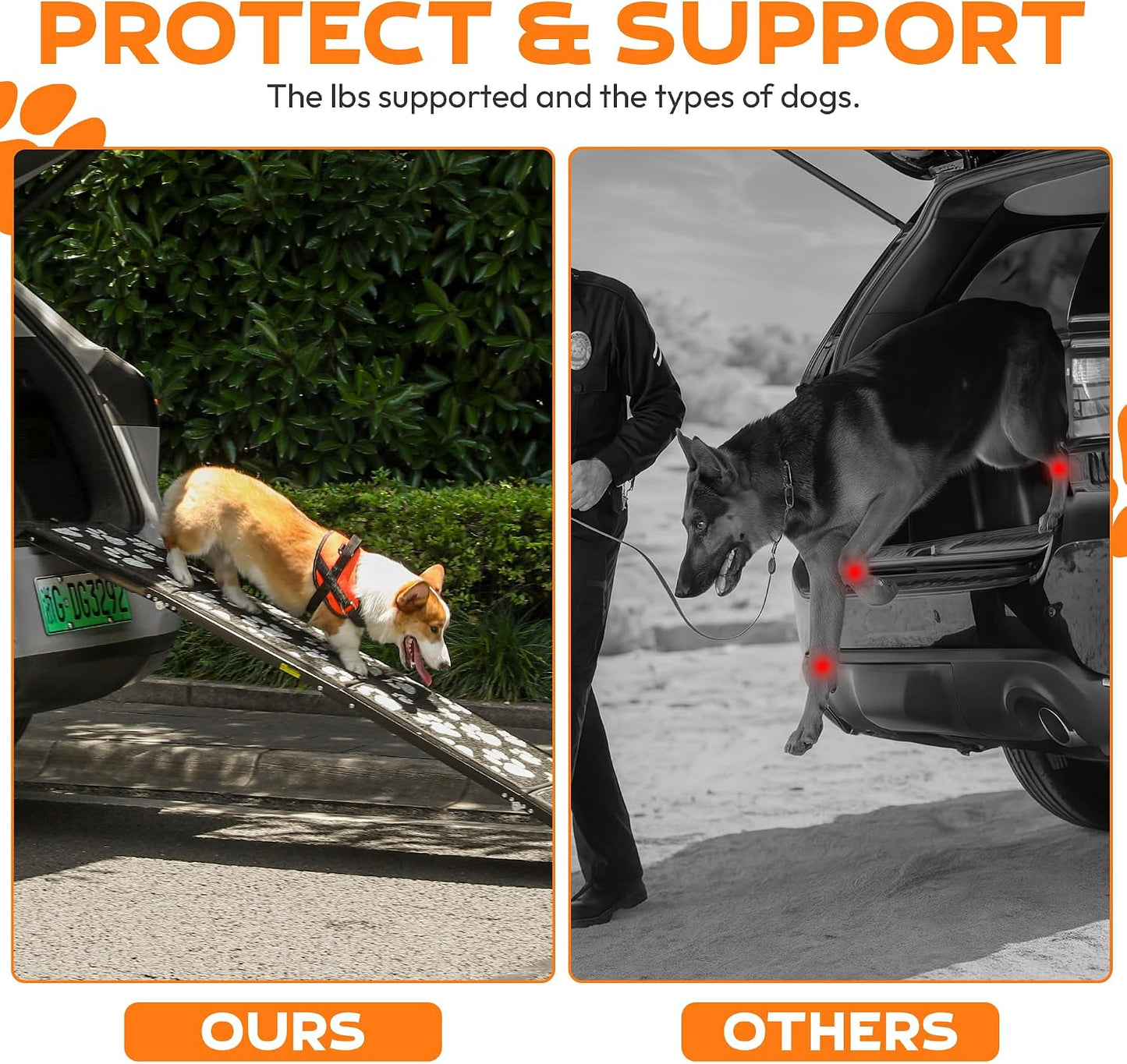 71"x17.2" Folding Dog Ramp - 250 lb Capacity, Non-Slip Wide Surface for SUV/Truck/Car/Bed