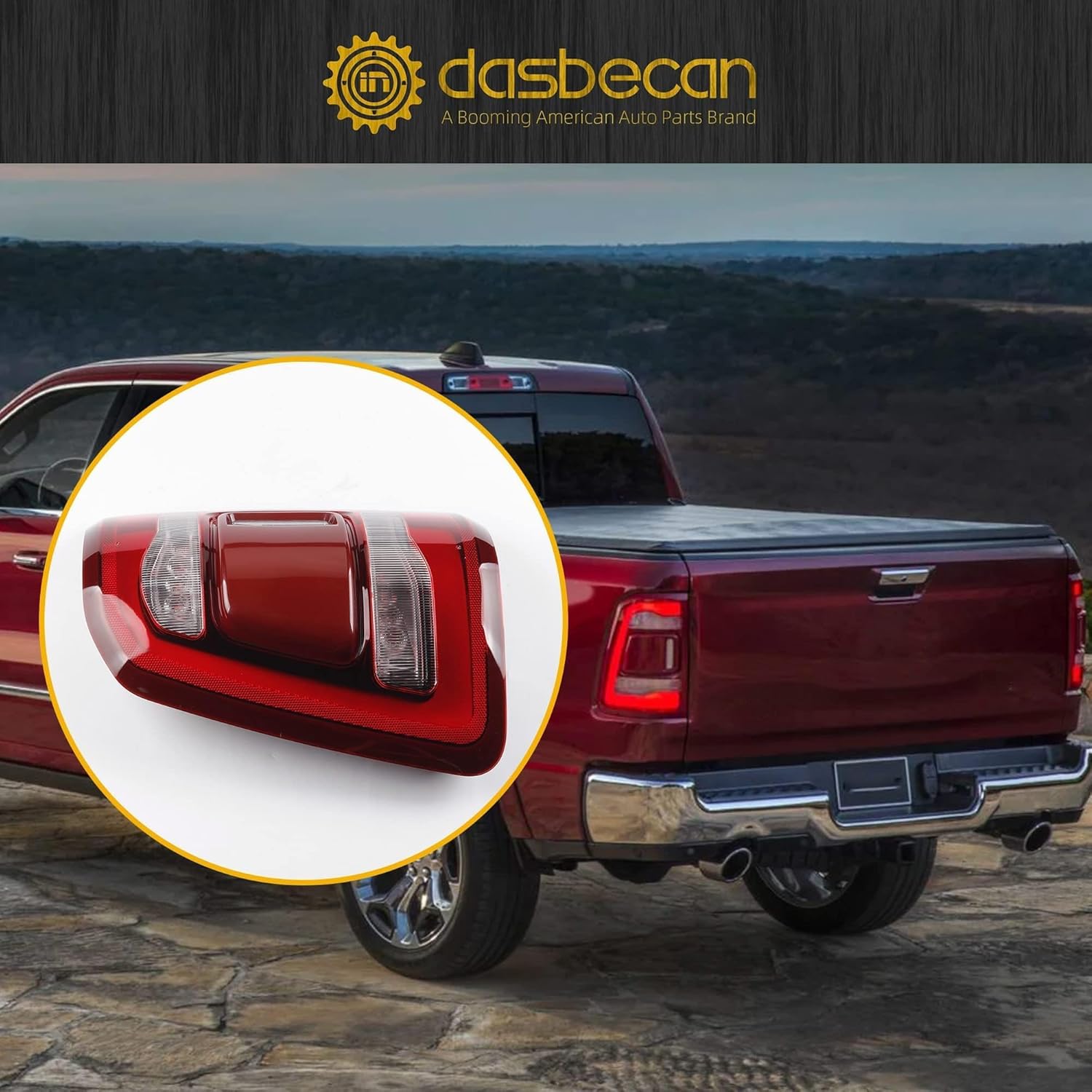 Dasbecan Left Driver Side Tail Light Assembly Rear Lamp LED Type Compatible With Dodge Ram 1500 2019 2020 2021 2022 2023 Blind spot module can be installed (Red Cover)