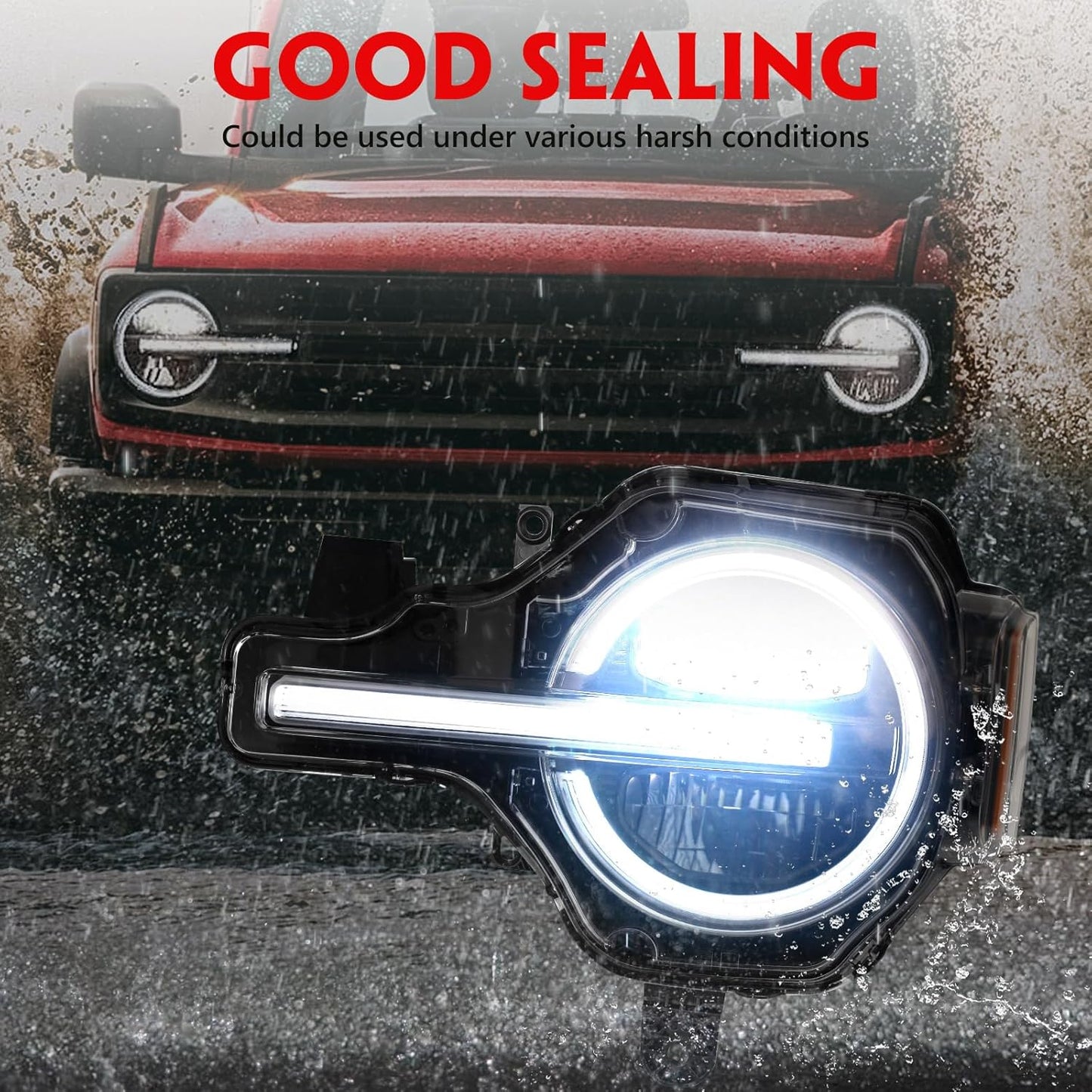 Left Full LED Headlight for Ford Bronco 2021 2022 2023 2024 2025, LH Headlamp Assembly Projector OE Factory Style Replacement for M2DZ13008F Driver Side