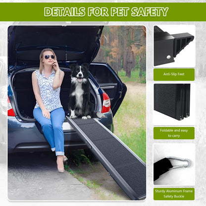 71"x17.3" Foldable Dog Ramp - 250 lb Capacity, Non-Slip Wide Surface for SUV/Truck/Car