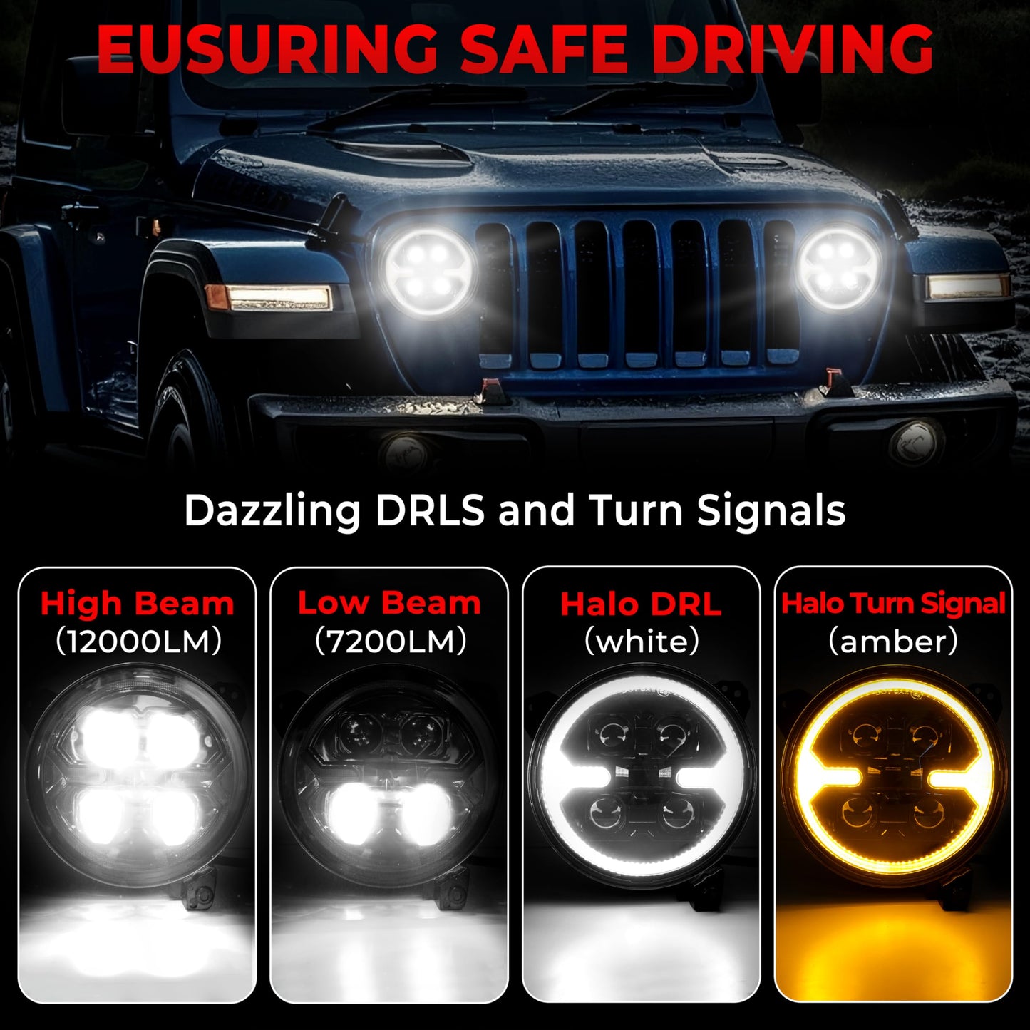 9 Inch LED Headlights for Wrangler JL/JT, DOT Approved with DRL & Turn Signal