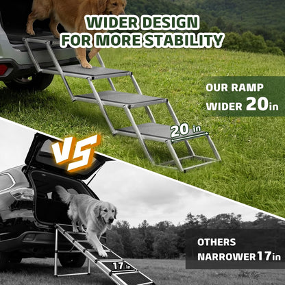 4-Step Aluminum Dog Stairs - 20" Extra Wide, 250 lb Capacity, Non-Slip for Car/SUV/Truck/Bed
