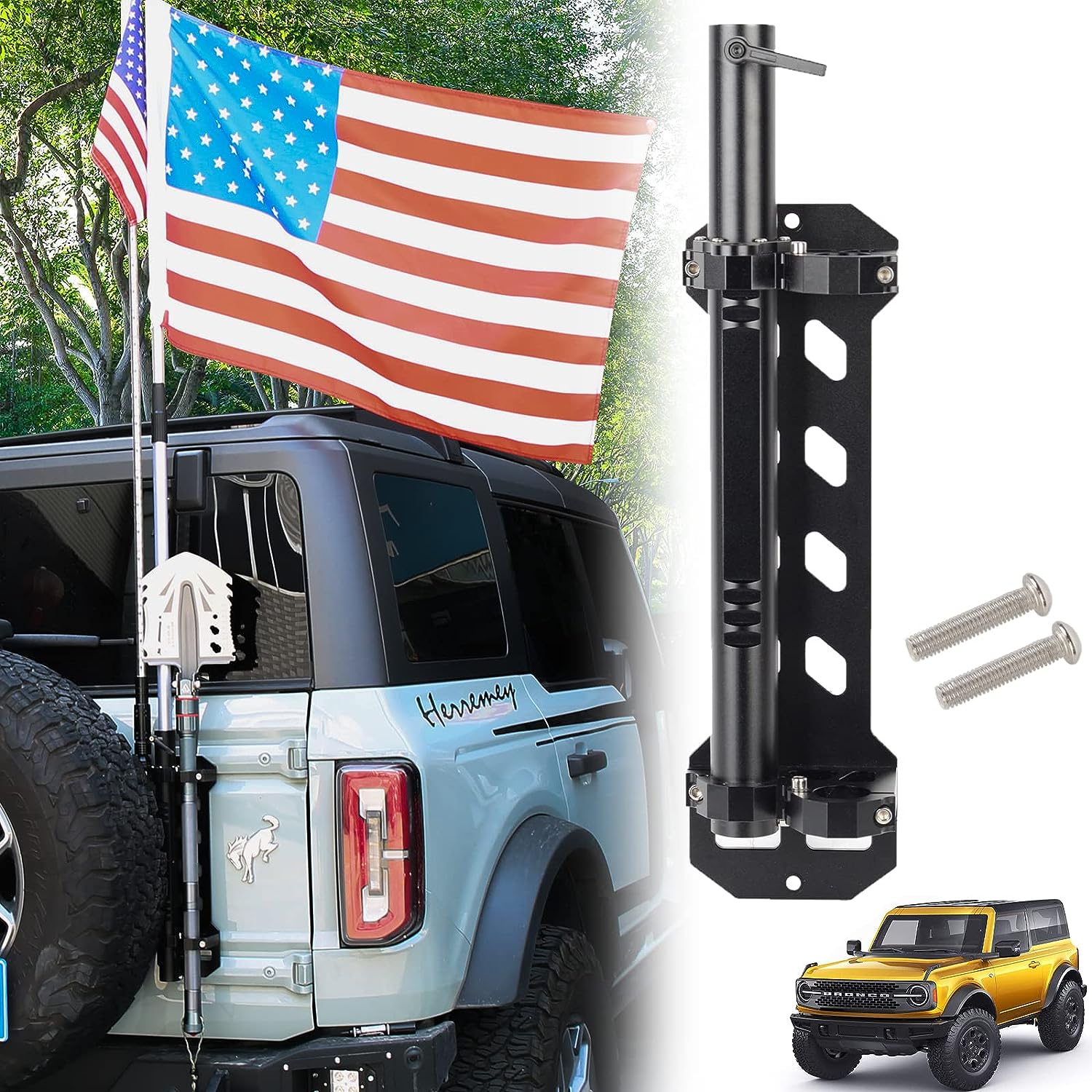Antenna Mount Flagpole Holder & Tailgate Hinge Mount for Ford Bronco 2021-2022 - OHMU