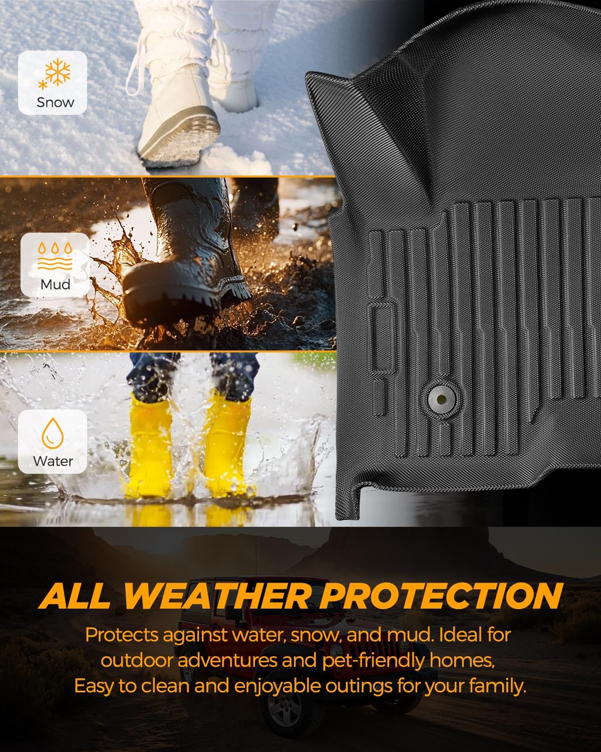 TPE All-Weather Floor Mats for 2019-2026 Chevy/GMC Crew Cab w/40-20-40 Bench Seat