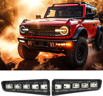 Amber/Clear Fog Lights Fit 2/4-Door Ford Bronco 2021-2024