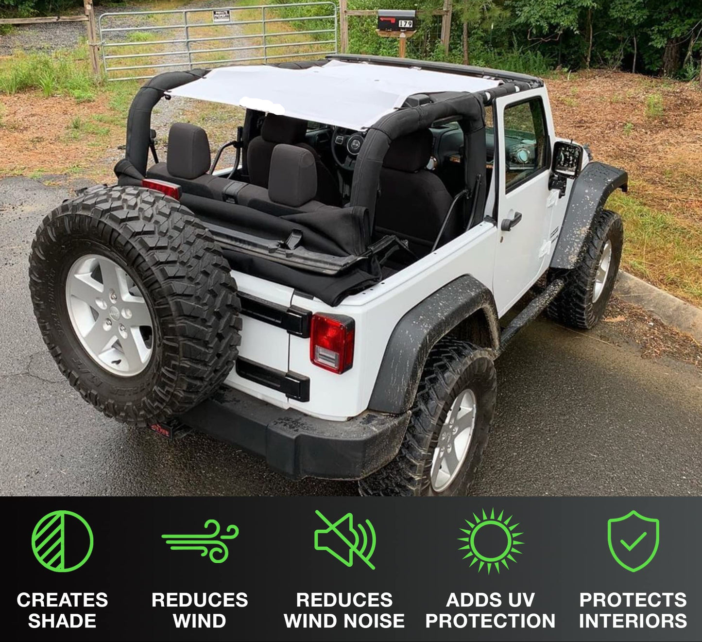 Mesh Bikini Sun Shade for 2007-2018 Jeep Wrangler JK 2-Door - UV & Wind Protection