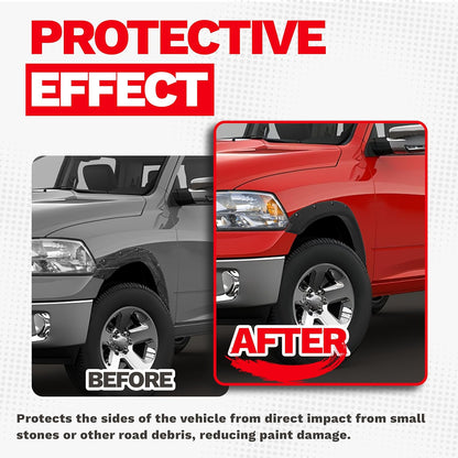 4-PCS Fender Flares for 2009-2018 Ram 1500 & 2019-2023 Classic Fleetside - Textured Black Rivet Style