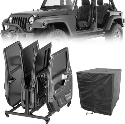 Door Storage Hanger Rack with Dust Cover for 1987-2026 Jeep Wrangler & Gladiator (Black)