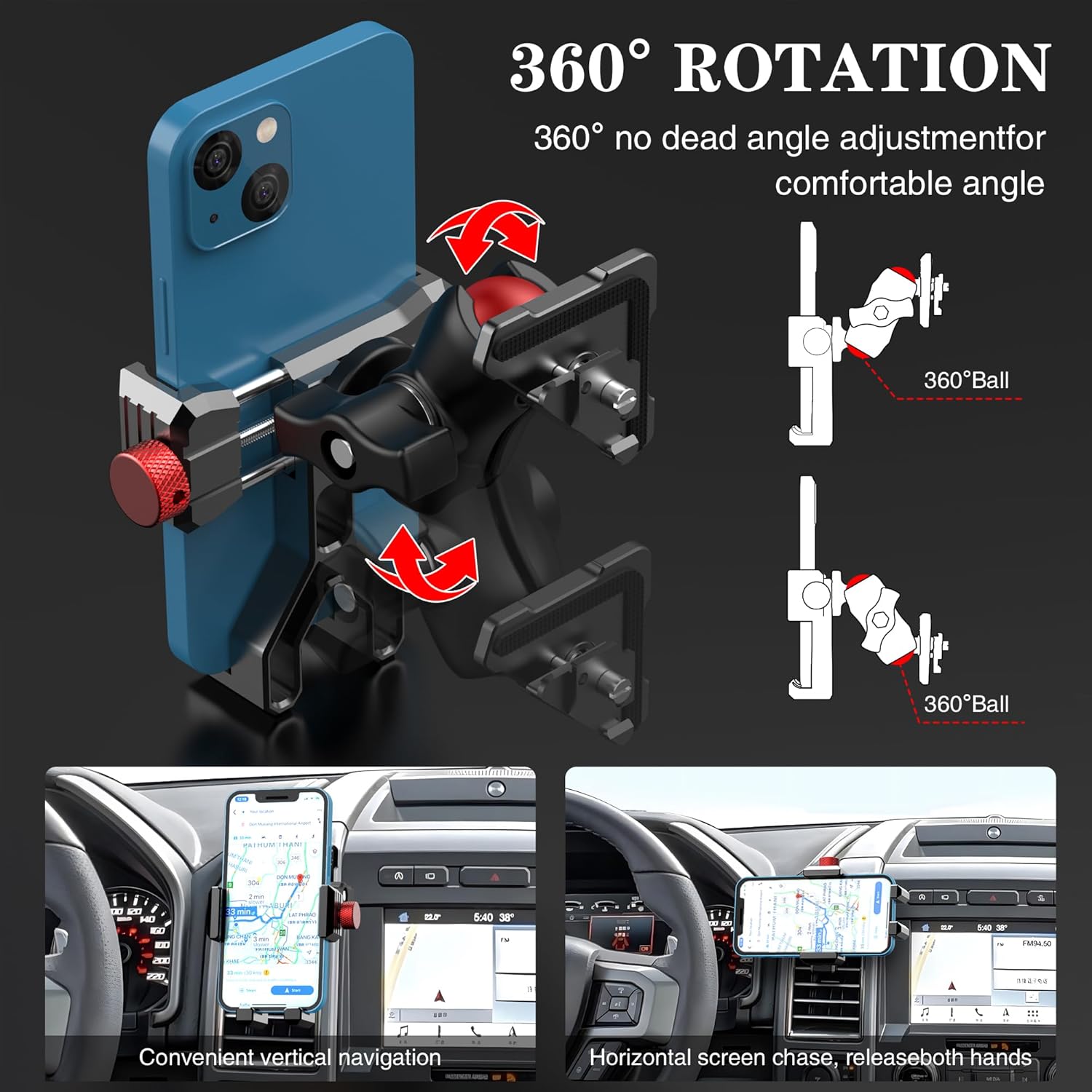 EASEORD Phone Mount Compatible with Ford F-150 2015-2020, Expedition 2018-2021, Super Duty 2017-2021, 360 Rotation Aluminum F150 Vent Cell Phone Holder for All Phone iPhone Android Smartphone