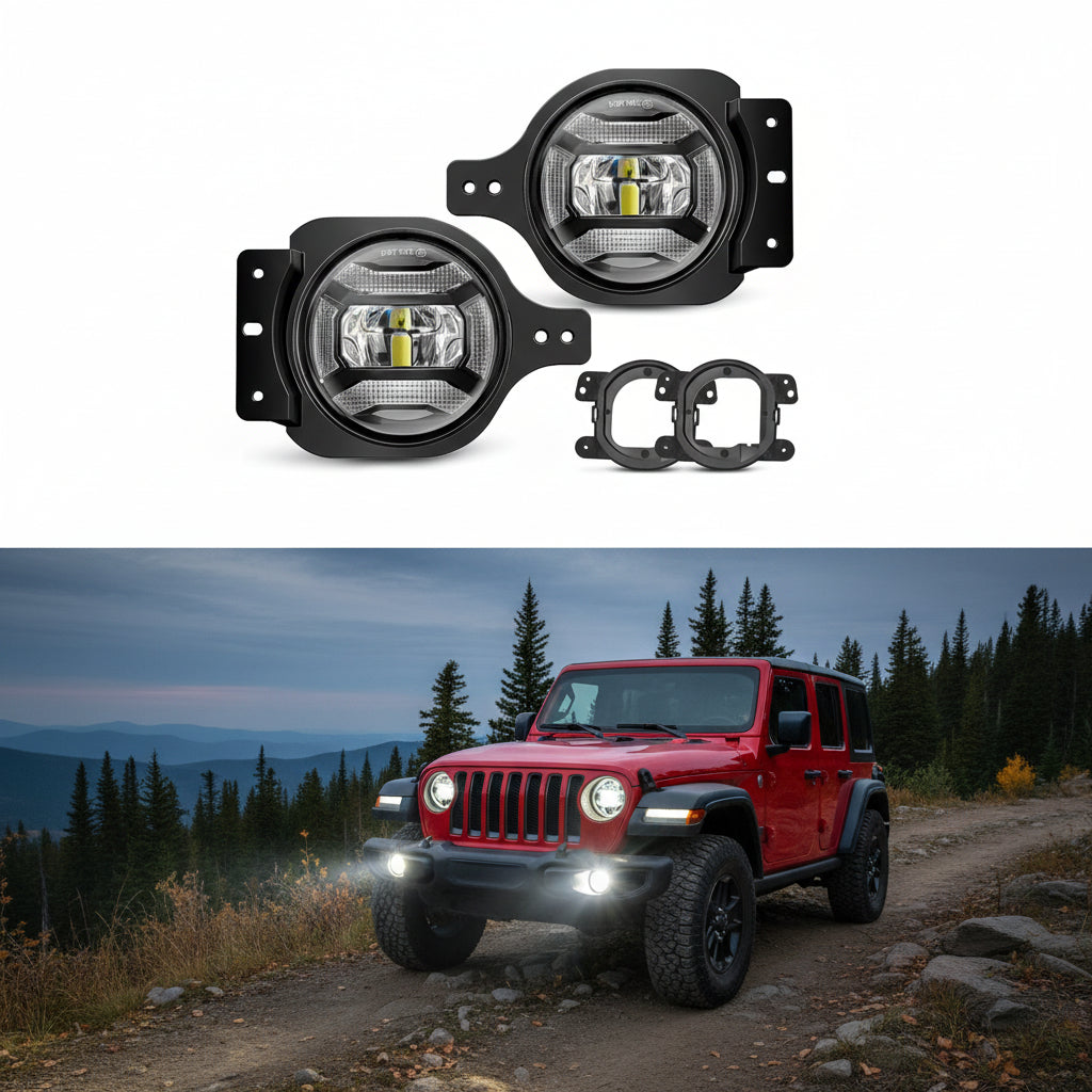 4" LED Fog Lights with Brackets for 2018-2023 Jeep Wrangler JL & Gladiator JT
