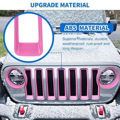Pink Grille & Headlight Trim Set (9 PCS) for Jeep Wrangler JL 2018-2023