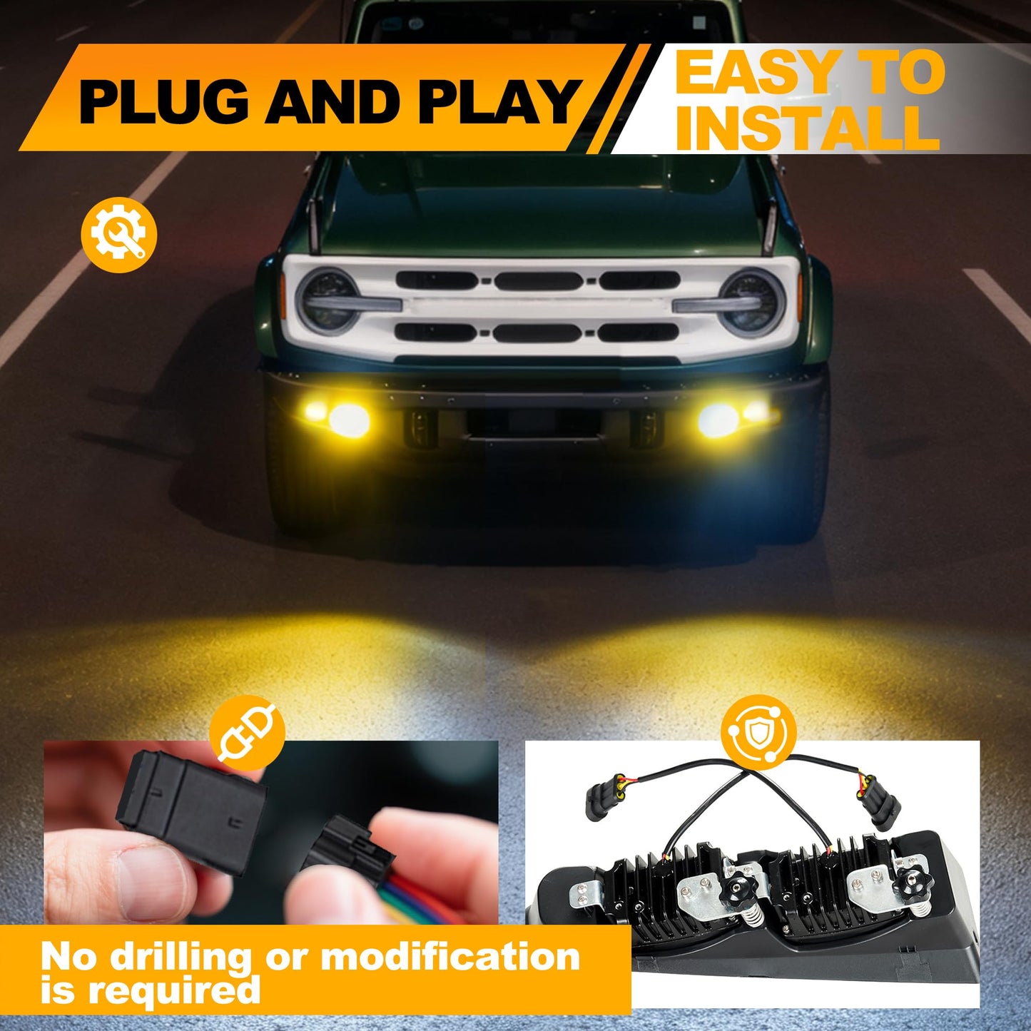 Bronco LED Fog Lights: Raptor Style, DRL Turn Signal, Dual Color