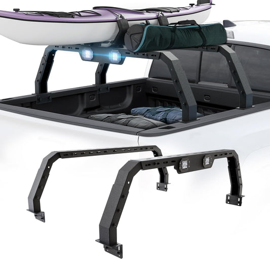 Bed Rack Overland Racks Truck Cargo Carrier with 2 LED Light Bar for Toyota & Jeep - OHMU