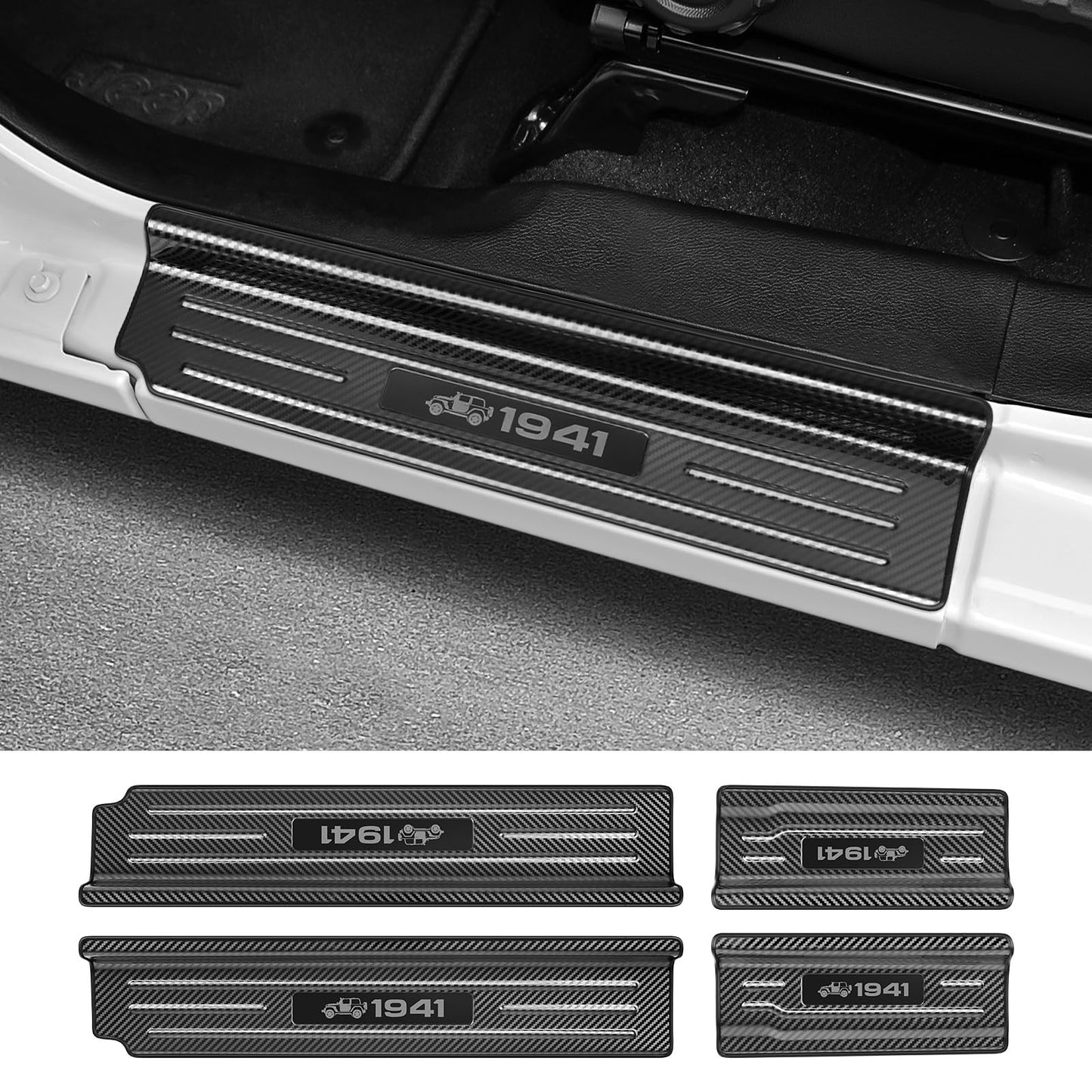 4-PCS Brushed Stainless Door Sill Protectors for 2018-2026 Jeep Wrangler JL & Gladiator JT - Front/Rear Pedal Kick Protection