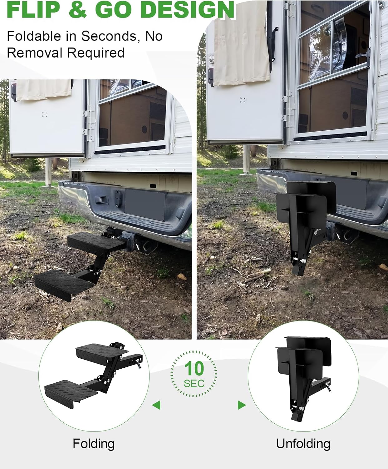 Heavy-Duty Foldable 2-Step Dog Hitch for 2" Receiver - Adjustable Height, Universal for SUV/Truck/RV
