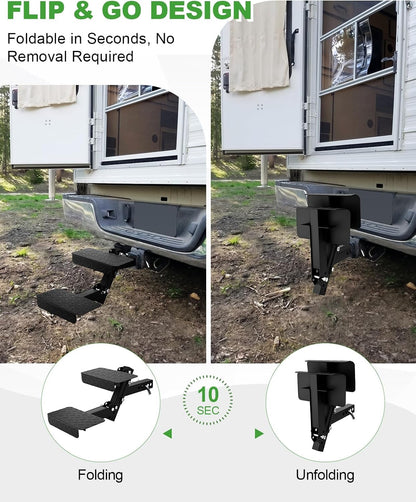 Heavy-Duty Foldable 2-Step Dog Hitch for 2" Receiver - Adjustable Height, Universal for SUV/Truck/RV
