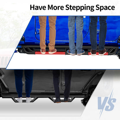 6" Running Boards for 2018-2026 Jeep Wrangler JL 4-Door - Black & Red