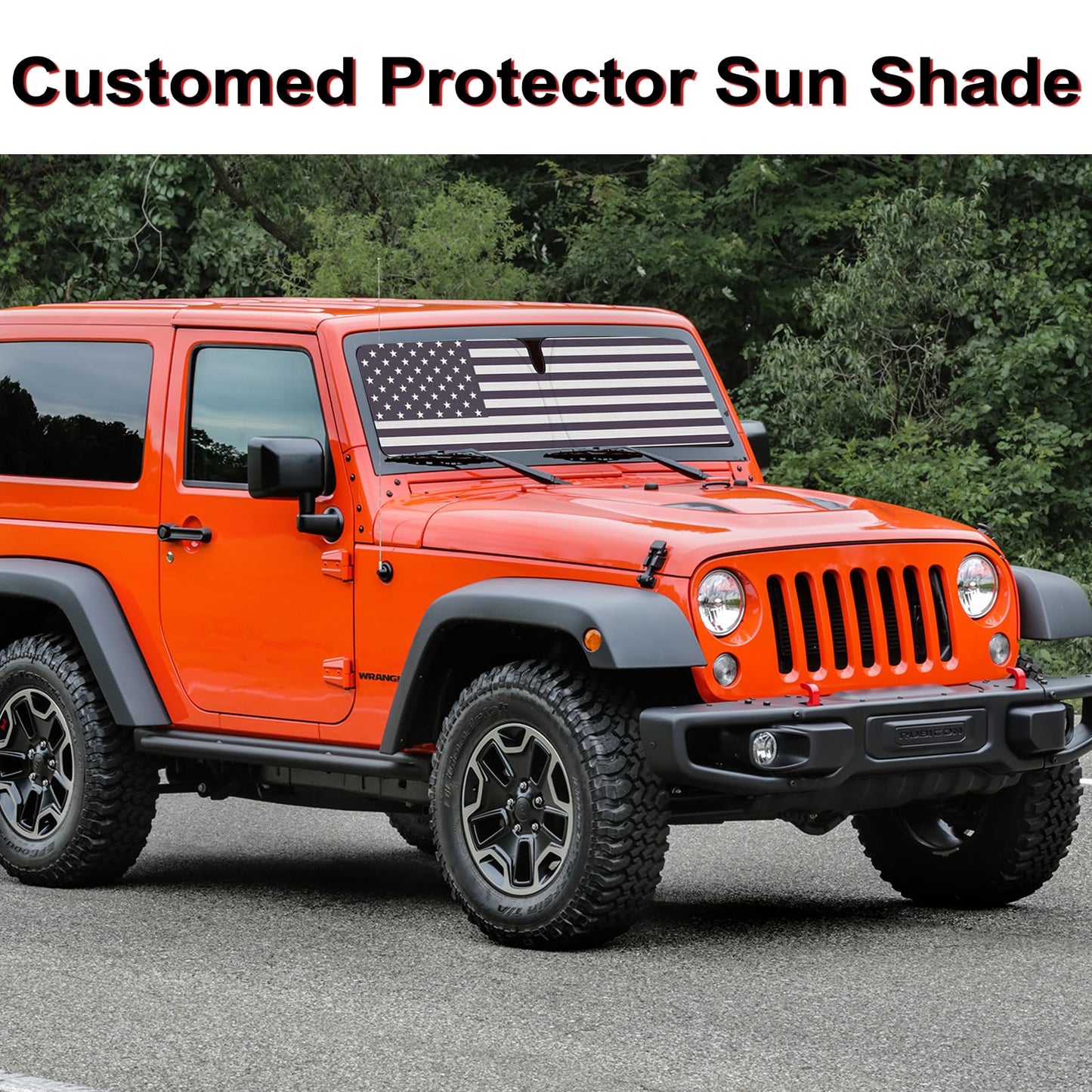 American Flag Windshield Sun Shade for Jeep Wrangler & Gladiator (4-Layer Coating with Pouch)