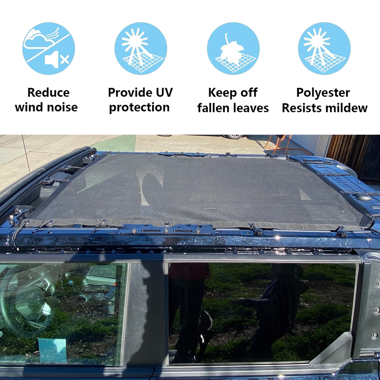 Full Mesh Bikini Sun Shade for 2021-2026 Ford Bronco 4-Door - UV & Wind Protection (Black)