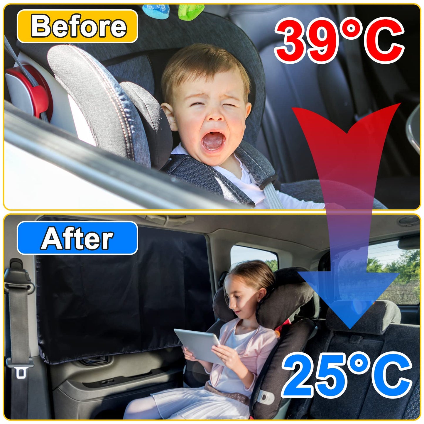 Magnetic Car Window Sun Shades for Baby, 2 PCS, UPF50+, Blocks UV