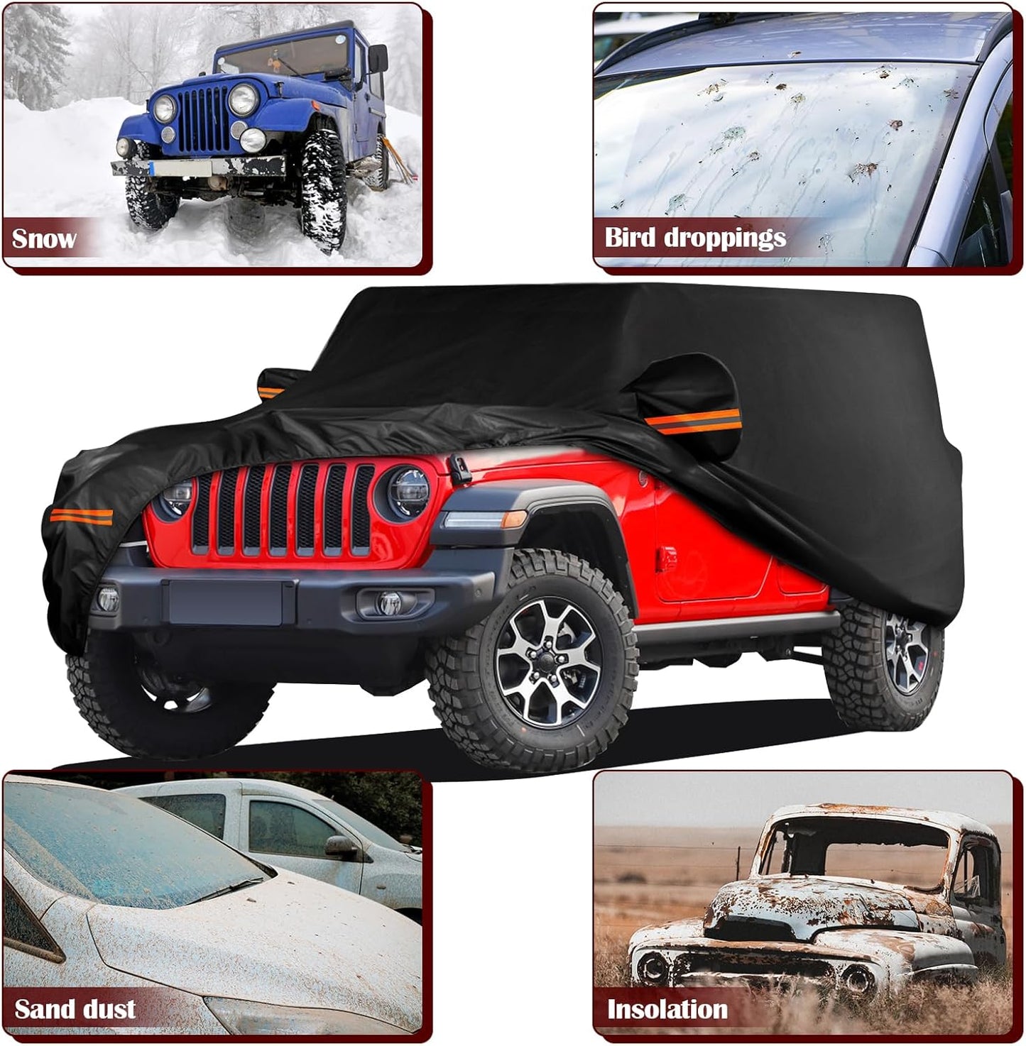 Waterproof Car Cover for 2006-2025 Jeep Wrangler 4-Door - with Driver Door Zipper