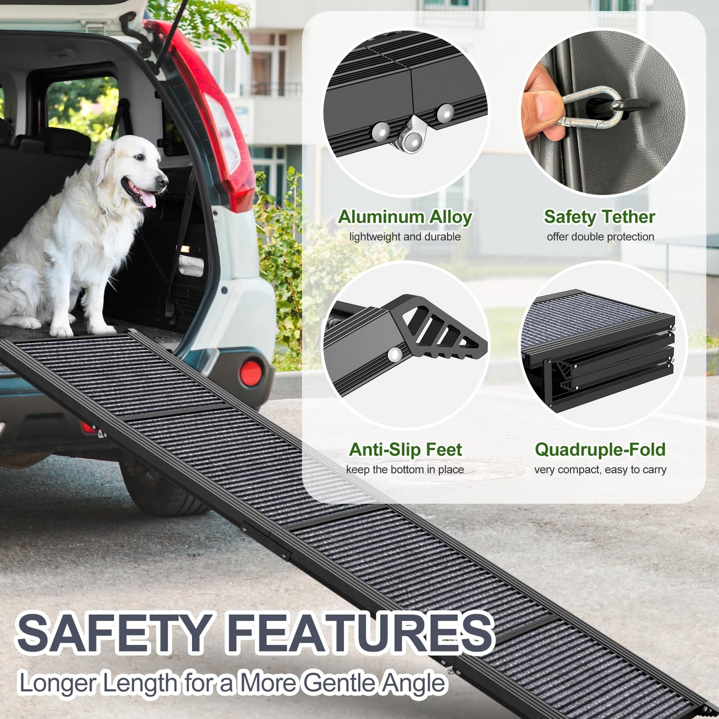 63" Long & 17" Wide Folding Portable Pet Stair Ramp with Non-Slip Rug Surface - OHMU