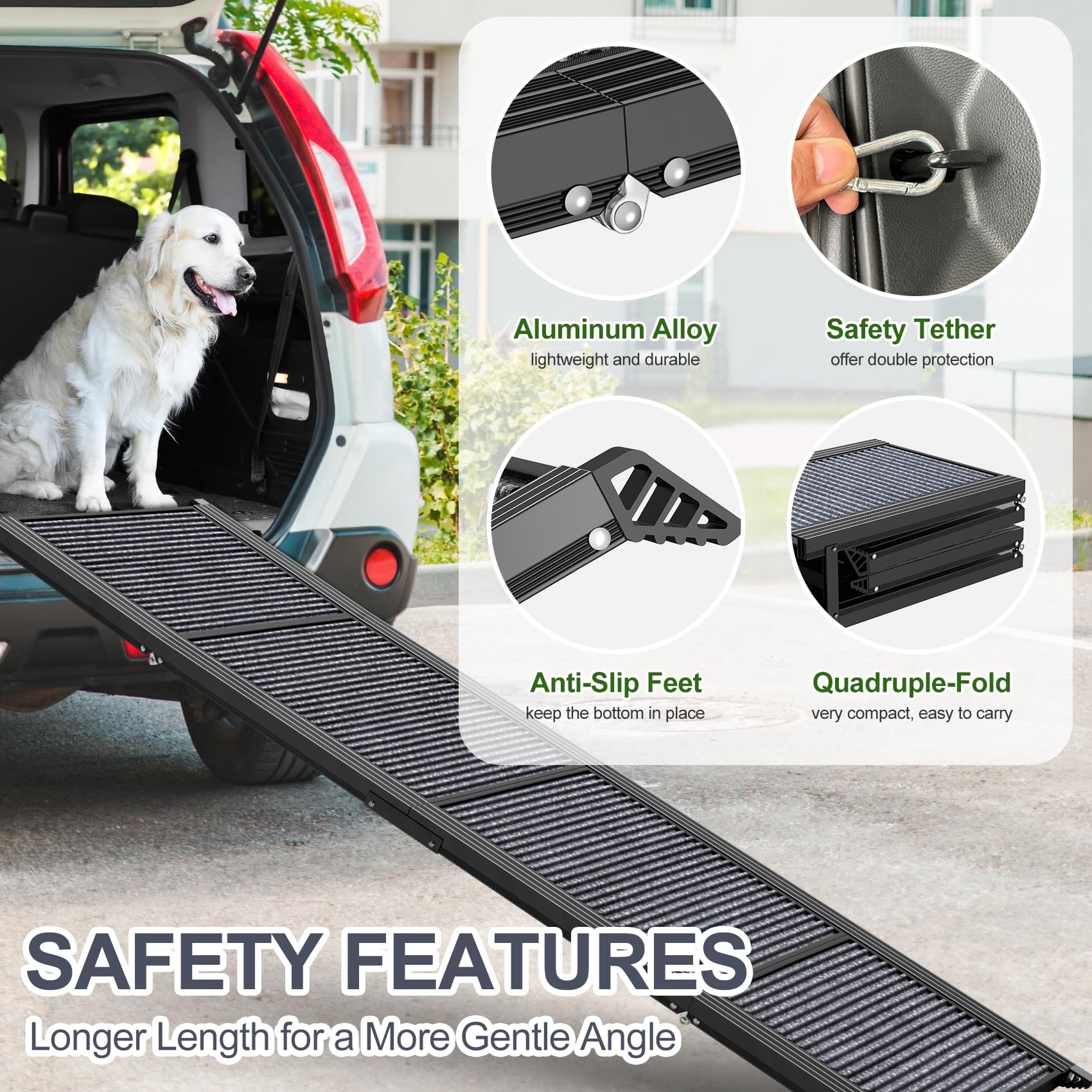 63" Long & 17" Wide Folding Portable Pet Stair Ramp with Non-Slip Rug Surface - OHMU