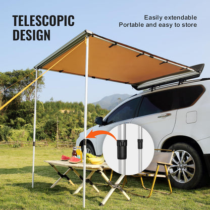 .6' x 6.6' Retractable Vehicle Awning - UV50+, PU3000mm Waterproof for SUV Camping