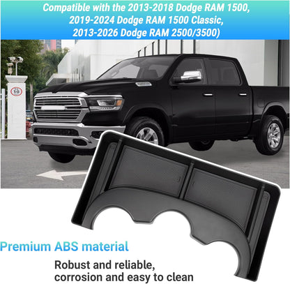 Front Cup Holder Storage Tray for 2013-2024 Ram 1500/Classic & 2500/3500 - Fits 3-Cup Jump Seat