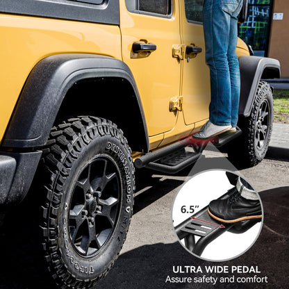 Two-Stair Black Running Boards for 2018-2026 Jeep Wrangler JL 4-Door - Nerf Bars
