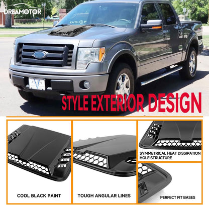 Hood Scoops For Cars, Universal Hood Scoop Hood Vents, Automotive Hood Scoops for Trucks Compatible with Dodge Ram 1500 2500 F150 F250 F350 Toyota Tundra GMC Sierra 1500 2500 Jeep Wrangler
